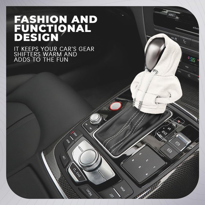 RGOAANC Gear Shift Hoodie, Gear Shift Cover, Fashionable Hoodie Automotive Gear Shift Knob Protector, Car Accessories Mini Sweater Gear Shift Knob Cover for Car Gear Shift Levers (White-2PCS) - Image 3